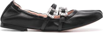 Roger Vivier Womens Mini Strap Strass Leather Ballet Flats - Black - Size EU 40