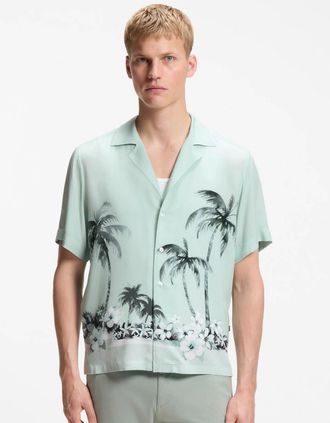 HUGO BOSS Mens BOSS Orange Rayer Mens Short Sleeve Shirt - Turquoise/Aqua 446 - Green - Size: 40/Regular