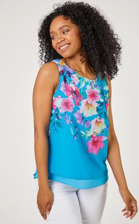Roman Floral Print Chiffon Overlay Top