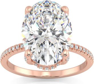 Pompeii3 Certified 5.33Ct Oval Diamond Side Halo Engagement Ring 14k Gold Lab Grown