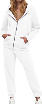 Generic Tracksuit Womens Full Set Lounge Clothes Women 2 Piece Sets for Solid Color Two Outfit Hoodie Jogger Sweatshirt & Sweatpants Gym Wear Active White 3XL