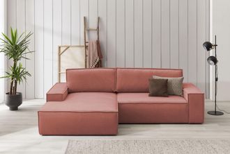 HOME AFFAIRE Ecksofa »SHERWOOD Schlafsofa 267 cm, L-Form,« Schlaffunktion mit Bettkasten (210x136 cm), Cord, Vintage, Samtvelours