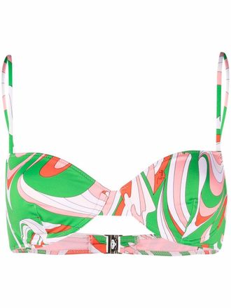 Pucci Vortici-print underwired bikini top - women - Recycled Nylon - 46 - Green