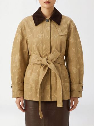 Erdem Floral Cotton Short Trench Coat with Belt and Velvet Collar