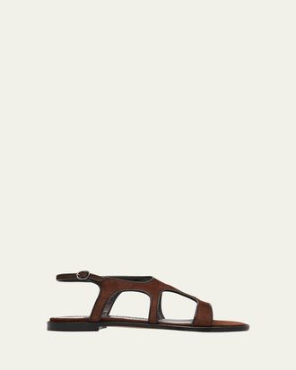 Manolo Blahnik Rufina Leather-Trimmed Suede Sandals