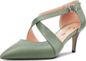 Castamere Stiletto Mid Heel Pointed Toe Cross-Strap Pumps Court Shoe Wedding Party 6.5 CM Heels Green Matte B 5.5 UK