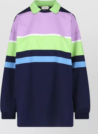Versace block design polo top ribbed cuffs