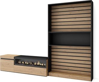 Skraut Home Skraut Home - Muebles De Sal&oacute;n Para Tv, Conjunto De Muebles Comedor, 260x186x35cm, Para Tv Hasta 65, Chimenea El&eacute;ctrica, Estilo Moderno, Roble Y Negro