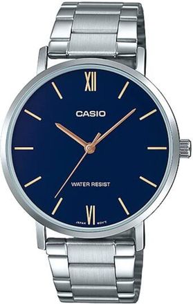 Casio Mens Silver Bracelet Analog Watch with Blue Dial - MTP-VT01D-2BUDF