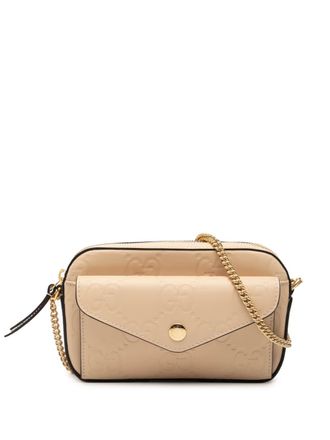 Gucci 2016-2025 Super Mini GG Debossed Calf Chain Wallet crossbody bag - women - Calf Leather - One Size - Brown