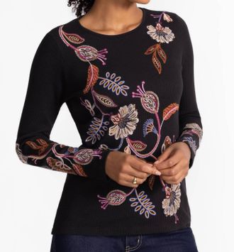 Johnny Was Gineva Long Sleeve Thermal Top In Black
