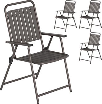 OUTSUNNY Juego De 4 Sillas De Jard&iacute;n Exterior Plegables Con Reposabrazos, Respaldo Y Asiento De Pp, Marco Met&aacute;lico, 55x63x93 Cm, Marr&oacute;n