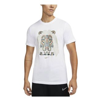 Nike Mens Nike Lebron James Lion Pattern Round Neck Pullover Short Sleeve White T-Shirt DM2468-100