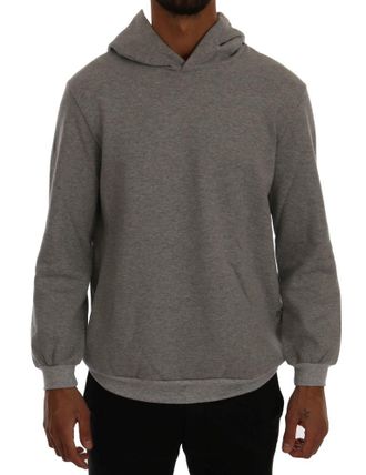 Daniele Alessandrini Gray Pullover Hodded Cotton Mens Sweater