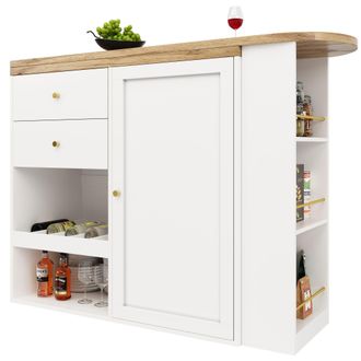 STILVORA Mueble De Almacenaje Con 4 Cajones Y 3 Estantes Abiertos Giratorios, Para Sal&oacute;n Despacho Comedor, En Mdf, Blanco
