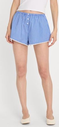 Good American Poplin Lace Trim Stripe Boxer Shorts in Blue White Stripe at Nordstrom, Size 4X-Large