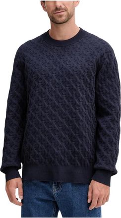 Calvin Klein Jeans A - REL AOP SWT - Heren - Ronde hals truien - Blauw - 2XL - Katoen - Truien & Vesten