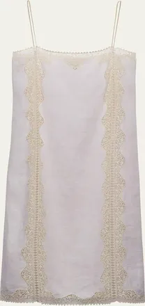 Prada Linen Midi Dress with Lace Embroidery