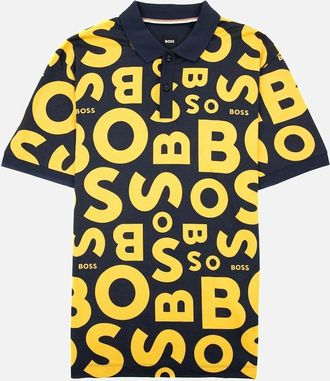 HUGO BOSS Mens Hugo Boss Parlay 156 All Over Logo Polo Dark Navy 404 - Size: 44