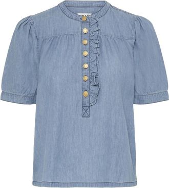 Ichi Iharcher Shirt - Dames - Blouses - Blauw - M - Katoen - Overhemden
