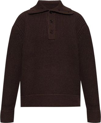 Dries Van Noten Polo Sweater met hoge kraag - Heren - Coltruien - Bruin - L - Wol - Truien & Vesten
