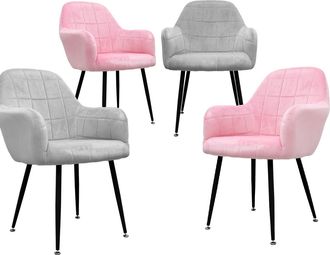 ECD Germany Ecd Germany - 4x Juego Sillones De Comedor - Gris Rosa - Asiento Terciopelo - Patas De Metal Con Reposabrazos - Estilo Vintage - Asientos Modernos De 