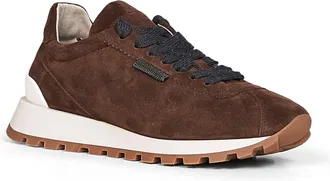 Brunello Cucinelli Monili-Embroidered Suede Sneaker - Brown