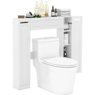 Costway Costway - Mobile Sopra wc, Mobile per Bagno con Ripiani Regolabili Portarotolo per Carta Igienica e Anta Ribaltabile, Ideale per Bagno Lavanderia