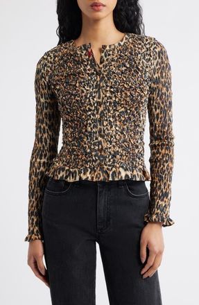 Damson Madder Elliana Smocked Cardigan in Leopard at Nordstrom, Size 12 Us