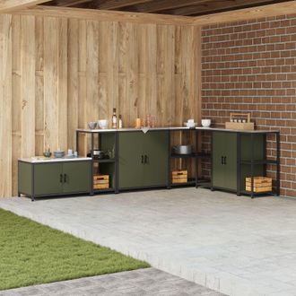 Berkfield Home Kitchen Storage Shelf with Storage Olive green Steel