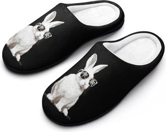 Generic Rabbit with Palm Tree Glasses Funny Mens Cotton Slippers Shoes Novelty Soft Non-Slip Sole Home Shoe