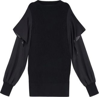 sacai Crew Neck Voile Long Sleeve - Dames - Ronde hals truien - Zwart - S - Katoen - Truien & Vesten