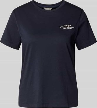 GANT T-Shirt mit Label-Print und Rundhalsausschnitt in Marine, Gr&ouml;&szlig;e XXL