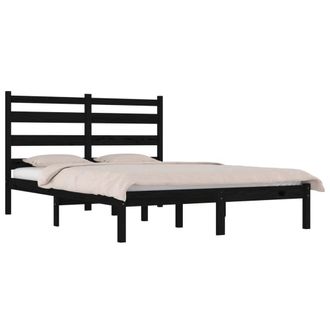 Berkfield Home Beautiful Bed Frame Black Solid Wood Pine 140x190 cm