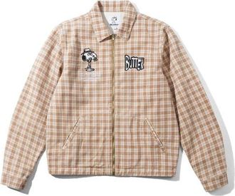 Butter Goods Peanuts Snoopy Spike Cotton Jacket in Sandstone Plaid at Nordstrom, Size Xx-Large