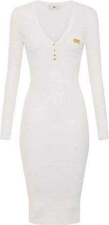 Elisabetta Franchi Kleedjes, Dames, Beige, L, Micro-gebreide jurk van gebreide stof