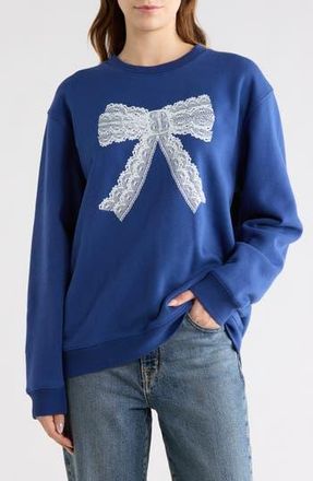 Vinyl Icons Lace Bow Fleece Crewneck Sweatshirt in Navy at Nordstrom Rack, Size X-Small