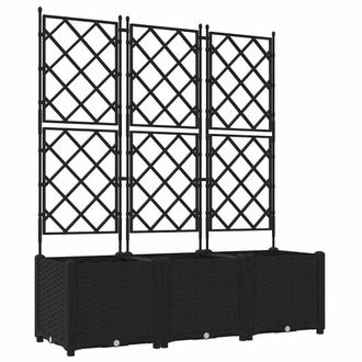 Berkfield Home Garden Planter with Trellis 3 pcs Black 120x40x143 cm | Size: 120 x 40 x 143 cm