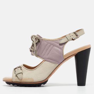 Tod's Tods Grey/purple Suede And Leather Ankle Strap Sandals
