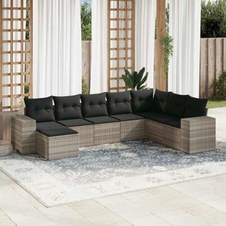 vidaXL Vidaxl - Set De Sof&aacute;s De Jard&iacute;n 8 Pzas Y Cojines Rat&aacute;n Sint&eacute;tico Gris