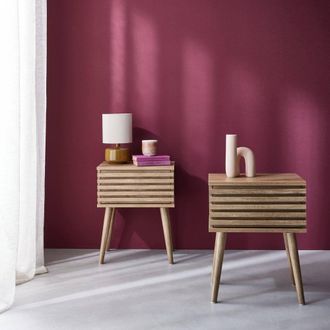 Sweeek Pair Of Scandi-style Bedside Tables With Grooved Wood Effect in Light Brown