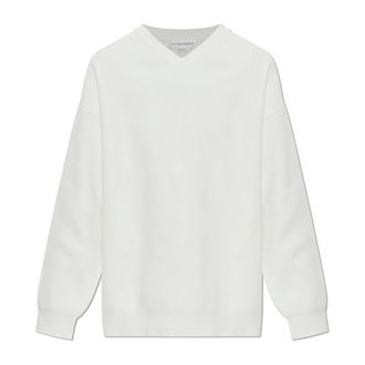 Victoria Beckham V-neck Knitwear, female, White, Size: XS Relaxed Fit V-Neck Jumper