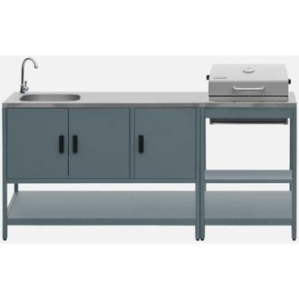 Sweeek Cucina esterna, 2 moduli e barbecue a carbone con lavandino