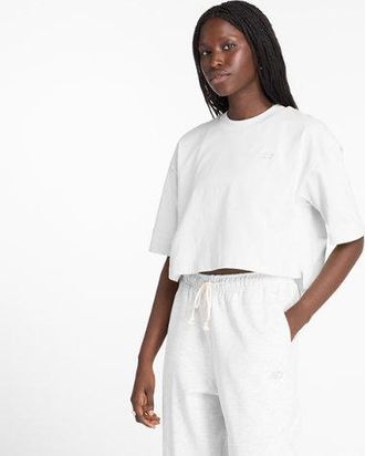 New Balance Donna Logo Oversized Jersey T-Shirt in Bianca, Jersey di Cotone, Taglia XL