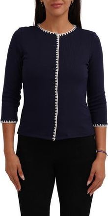 Cyrus Blanket Stitch Trim Button-Up Top in Eclipse W/Bone at Nordstrom Rack, Size X-Large
