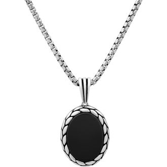 HMY Jewelry Mens Sterling Silver Pendant Necklace in Silver/Black at Nordstrom Rack