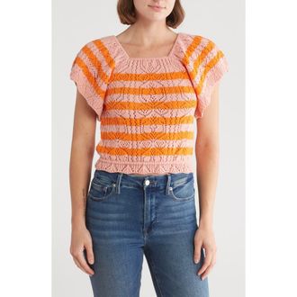 By Design Lala Stripe Open Stitch Off the Shoulder Sweater in Coral Cloud at Nordstrom Rack, Size X-Small
