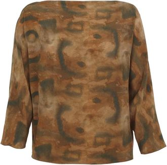 Cortana Jij- top in zijde taiyo print - Dames - Blouses - Bruin - M - Overhemden