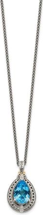 Diamond2Deal Sterling Silver with 14K Accent Diamond and Blue Topaz Pendant Necklace