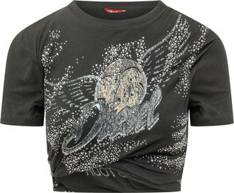 Diesel Black Embellished Crew Neck Top